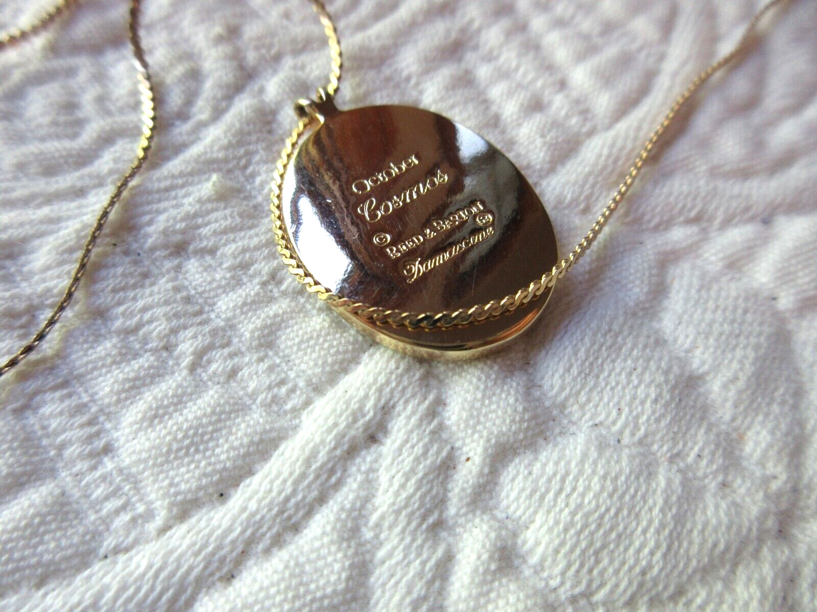 REED & BARTON DAMASCENE NECKLACE OCTOBER COSMOS PENDANT GOLD TONE KOREA 18″ NWOT