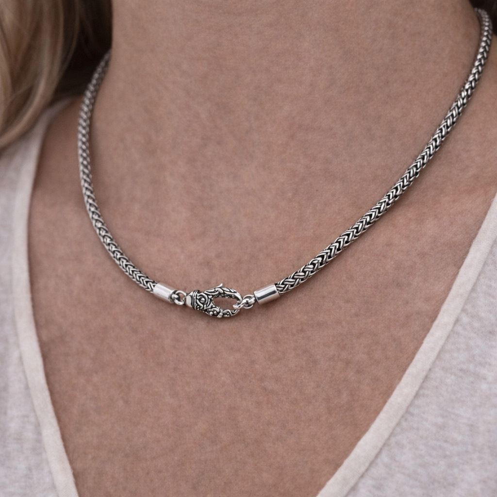 Bali 925 Sterling Silver Oxidized Wheat Chain Necklace 16–30 in