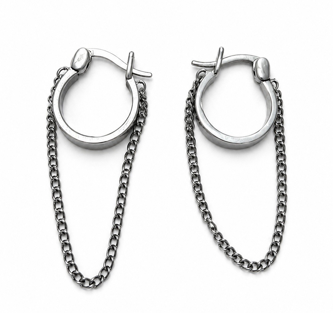 925 Silver Chunky Chain Hoop Earrings Minimalist Dangle Huggie Earrings 422