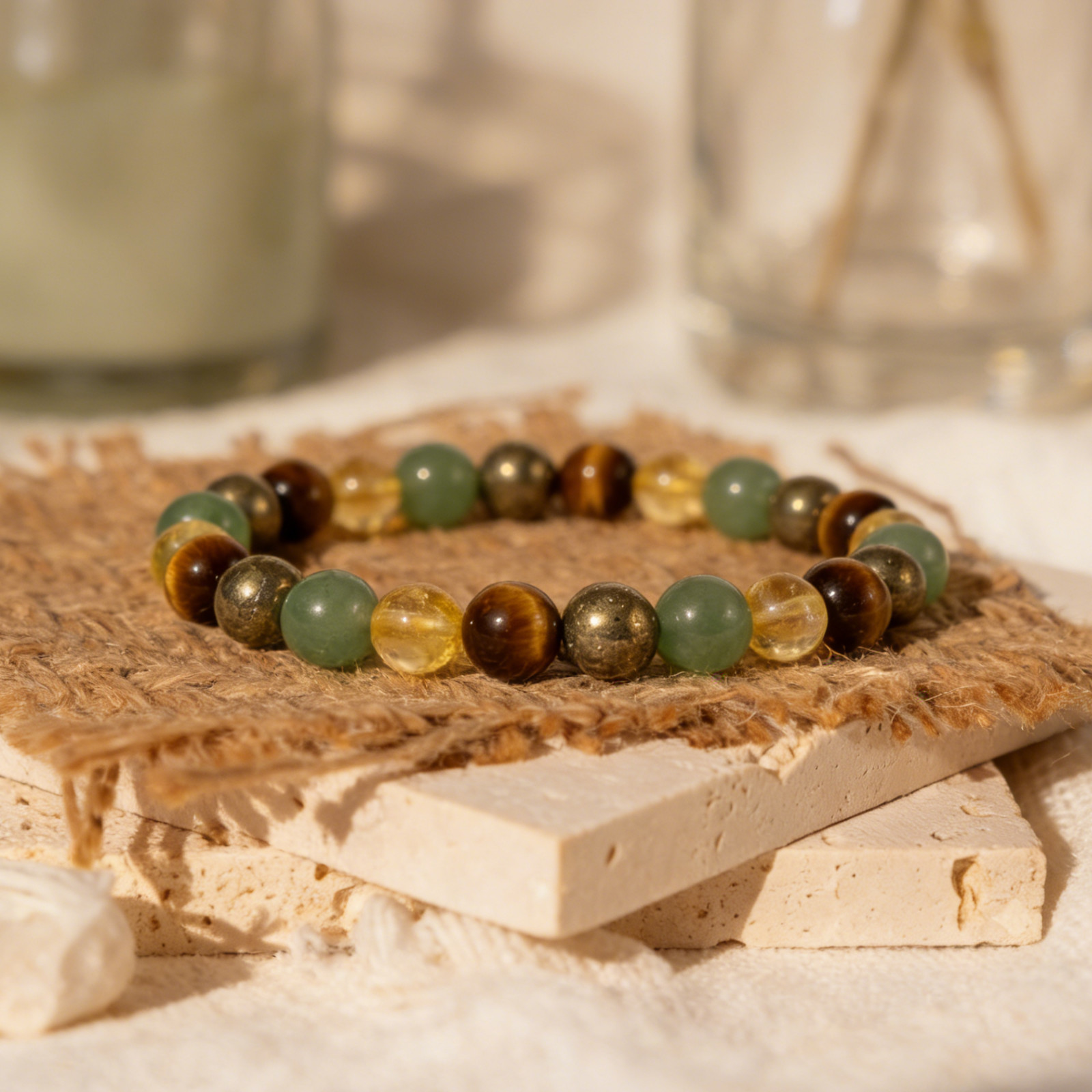 Abundance Bracelet Pyrite Citrine Green Aventurine Tiger Eye Crystal Bracelet
