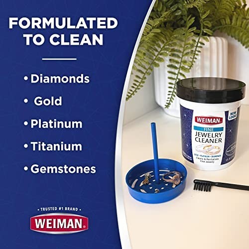 Weiman Fine Jewelry Cleaner Liquid with Cleaning Brush – Restores Shine & Brilli