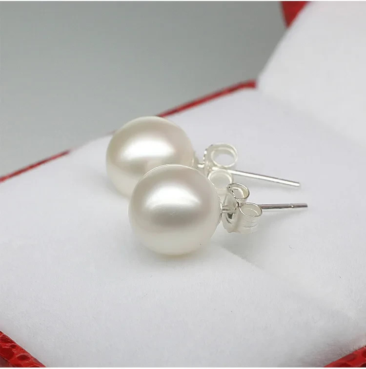925 Sterling Silver Genuine Freshwater White Pearl Stud Earrings Gift for Women