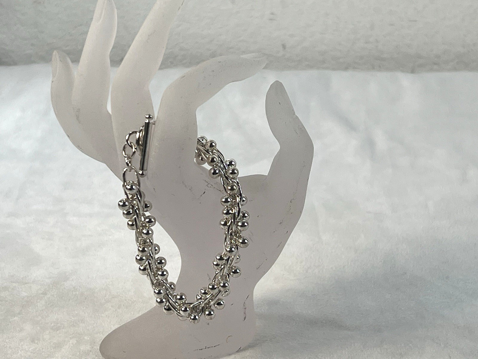white copper silver tone DNA bracelet wears like sterling sz 7/8