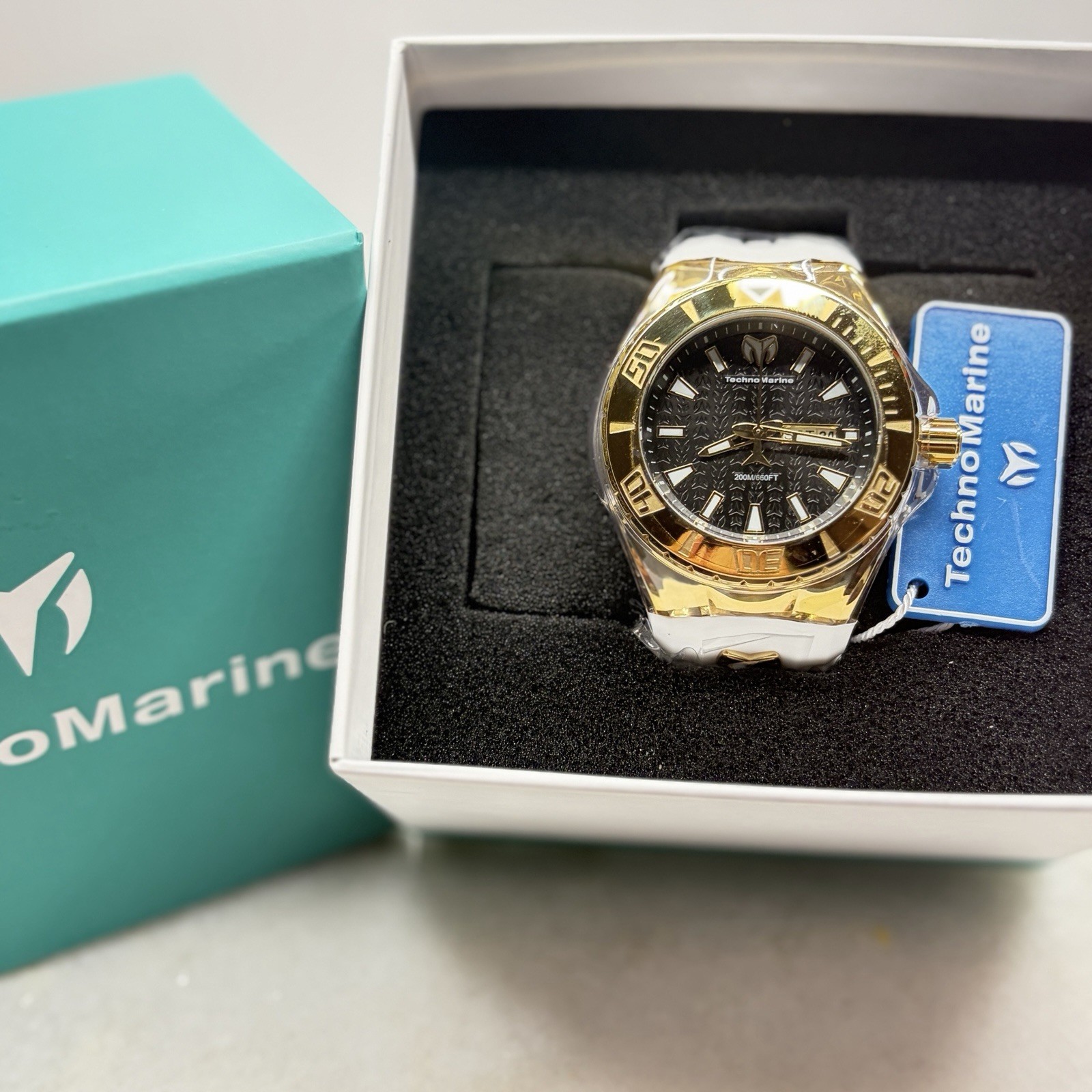 TechnoMarine Cruise Monogram Men’s 46mm Gold Black Dial White Strap TM-122013