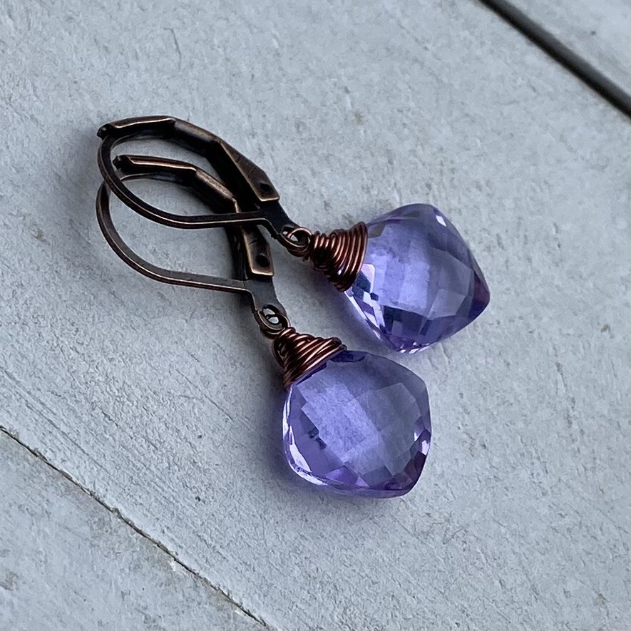 Min Favorit Purple Hydro Quartz & Copper Artisan Wire Wrapped Earrings