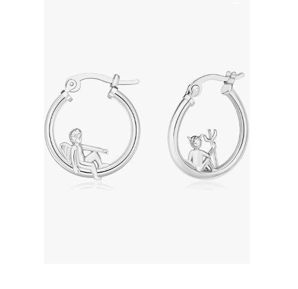 925 SILVER Gold Plated Plikin Angel Devil Whimsical Hoop Huggie EARRINGS K33A
