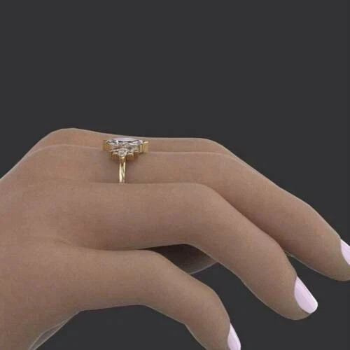 2.70 Ct White Moissanite Marquise Cut Bridle Engagement Ring 14K Yellow Gold FN