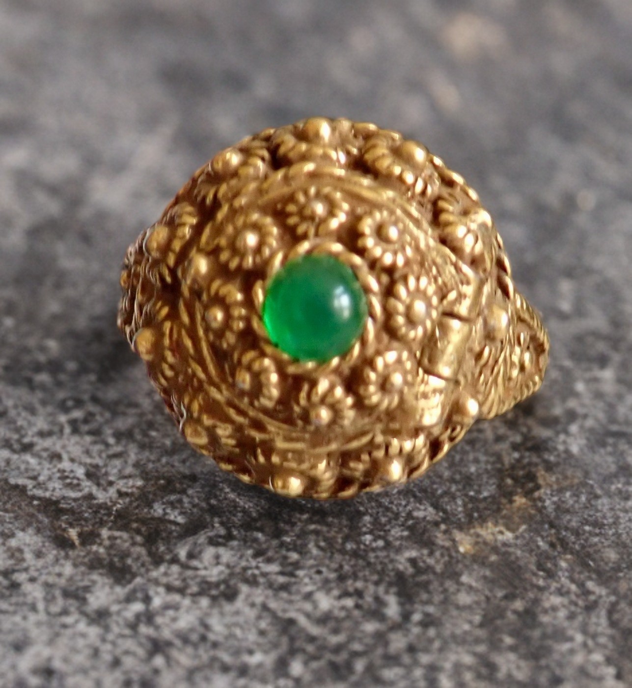 Victorian Poison Pill Locket Gold Tone Ring Green Stone Sz 5.75 Adjustable Mint!