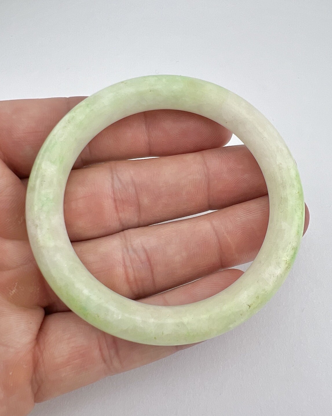 Antique Chinese Icy White & Green Jade Bangle Bracelet 69mm 32.3g