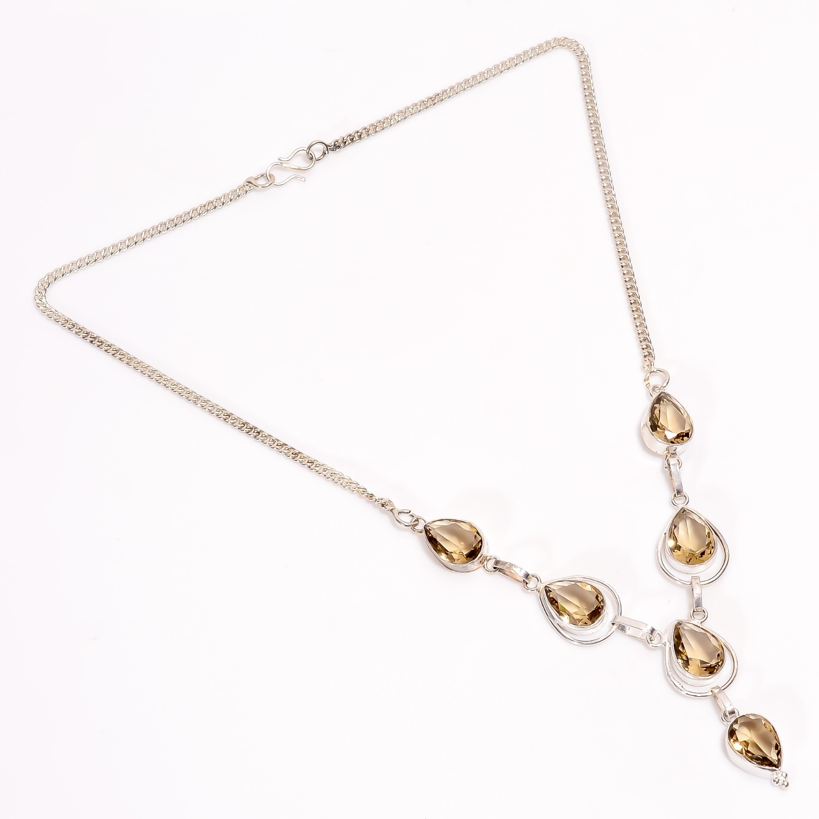 Smoky Quartz Gemstone Necklace 925 Sterling Silver Handmade Jewelry 18″For Women