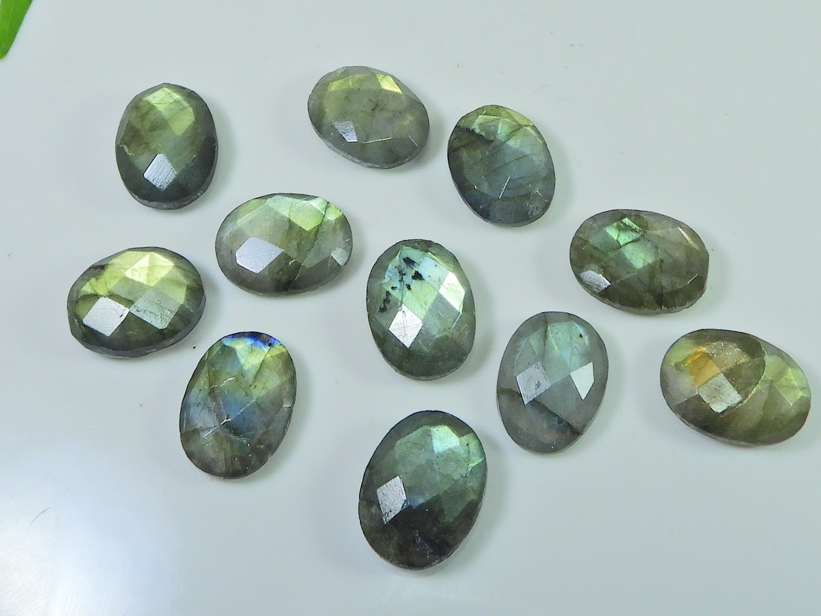 11Pcs 12X17MM Natural Labradorite Both Side Checker Cut Oval Loose Gemstone