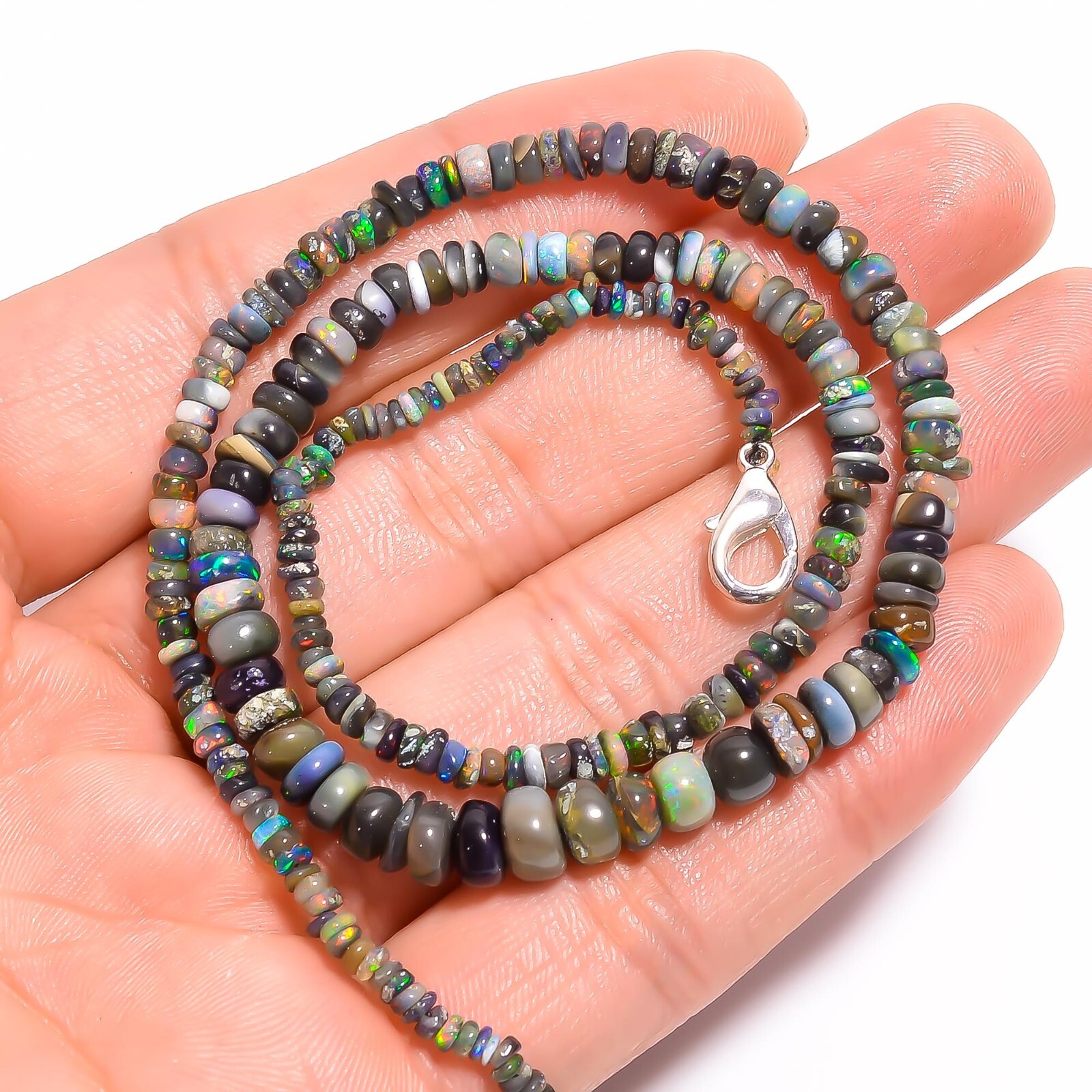 Natural Black Ethiopian Opal Rondelle Smooth Beads 3X2 6X4mm Necklace 17″ A-5263