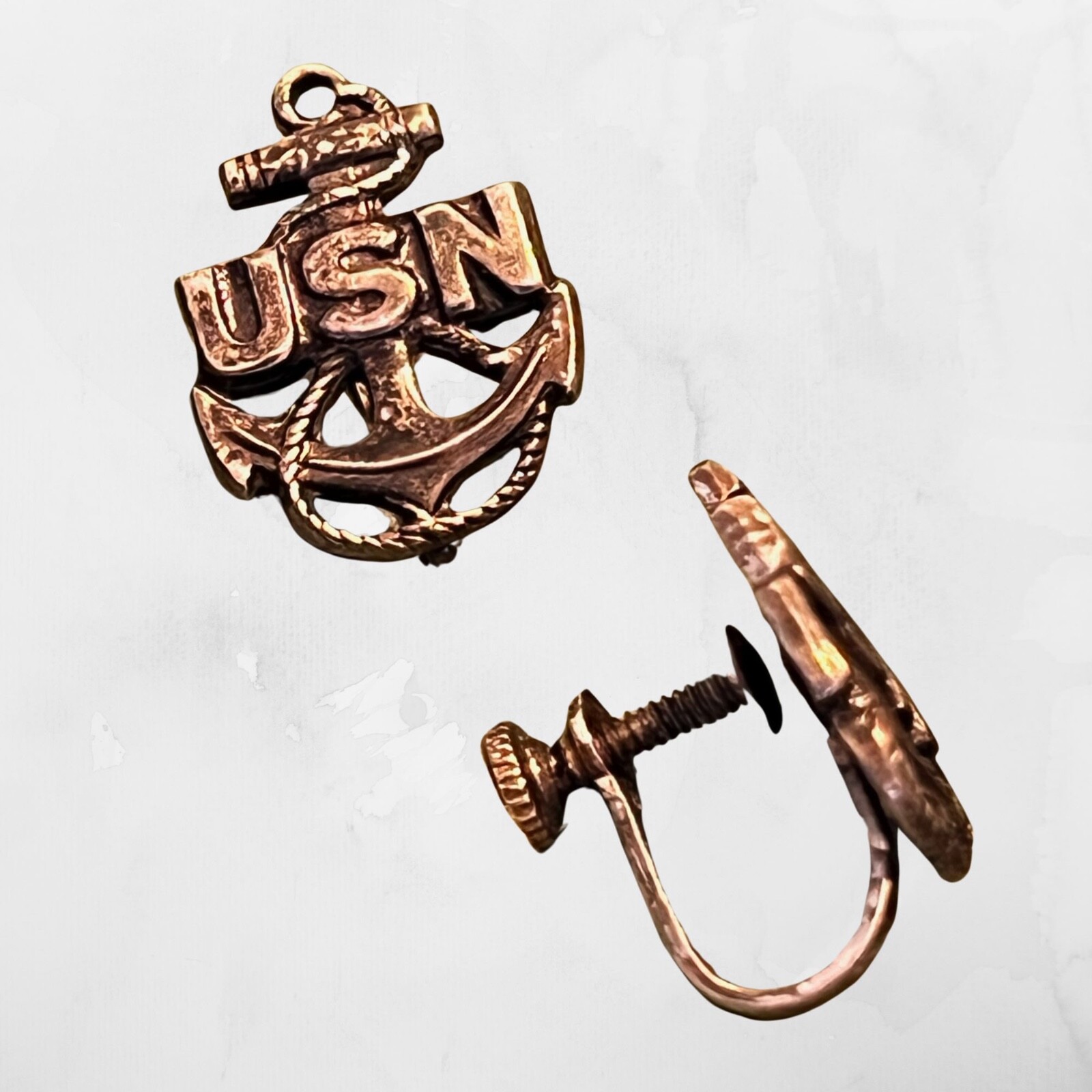 Vintage Sterling Silver USN Ship’s Anchor Screw Back Earrings Nautical Military