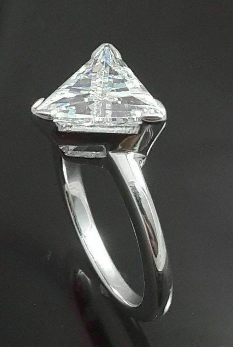 3Ct Trillion Moissanite Solitaire Engagement Ring 14K White Gold Plated