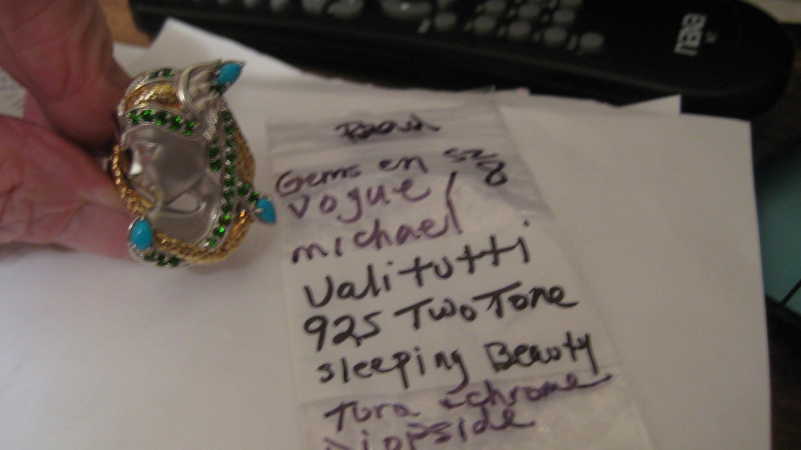 NWOT GEMS EN VOGUE SLEEPING BEAUTY TURQ & CHROME DIOPSIDE RING, SZ 8, STER, READ