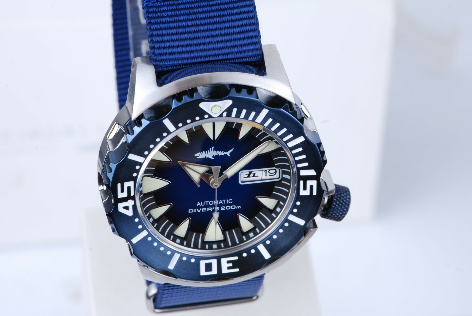Heimdallr Sharkey Ocean Monster PVD BLUE NH36 Day Date Automatic 200m Dive Watch