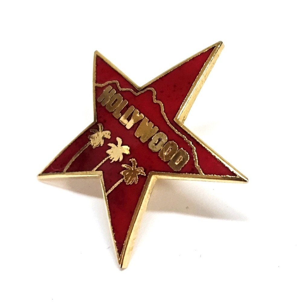 VINTAGE Hollywood Hills Red Gold Enamel Metal Star Future Primitive Lapel Pin