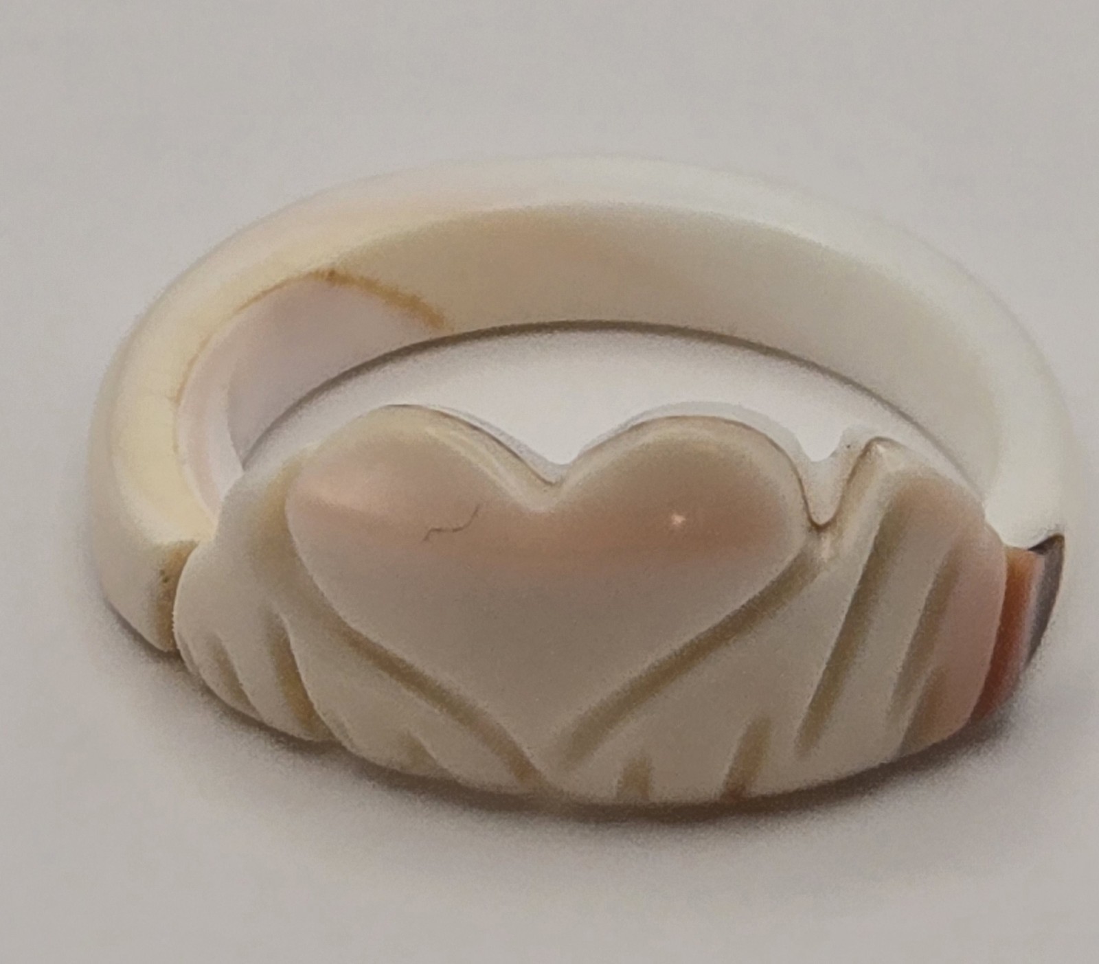 Vintage Hand Carved Shell Heart Carved Seashell Heart Statement Ring BOHO