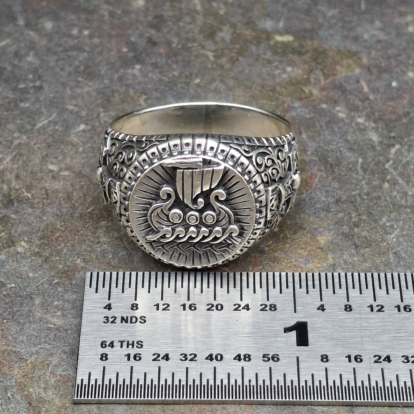 Men’s 925 Sterling Silver Viking Ship Ring Norse Longship Oxidized Sz 12.5