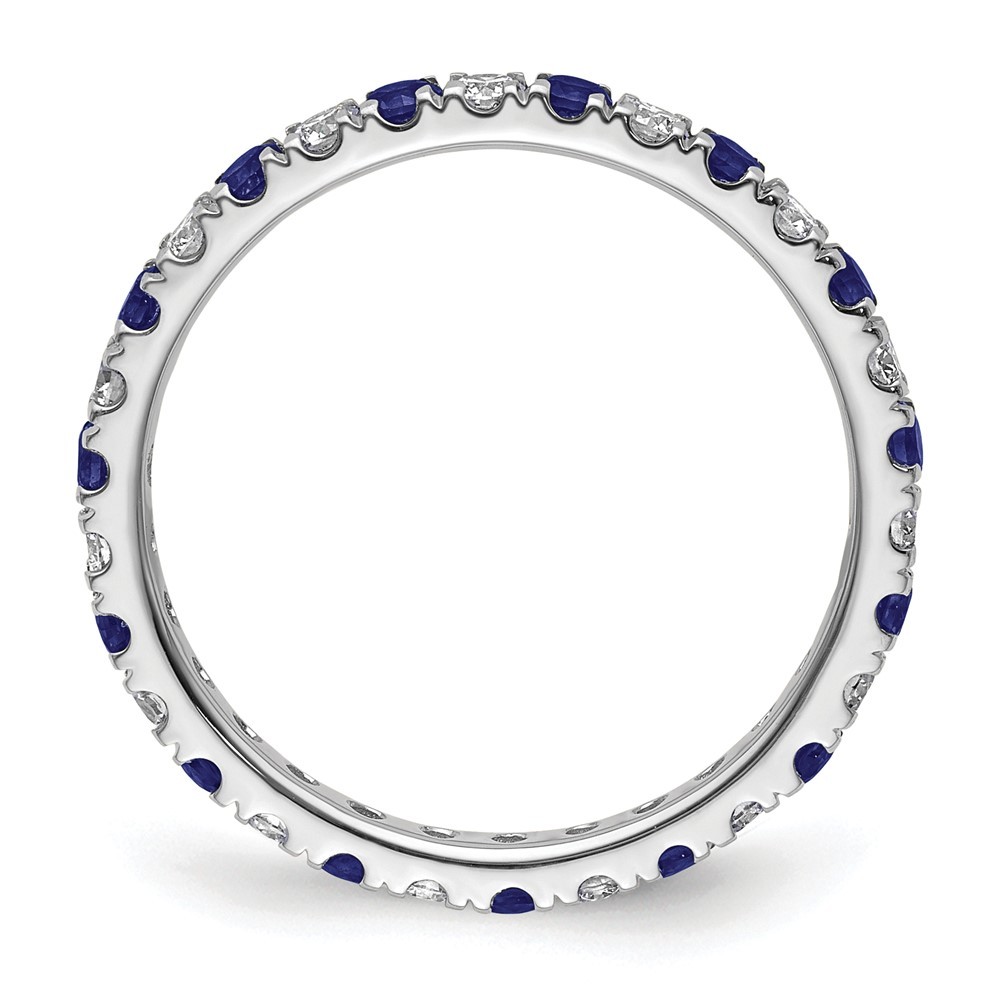 14K White Gold Lab Grown Diamond & Blue Sapphire Eternity Band Ring Size 7