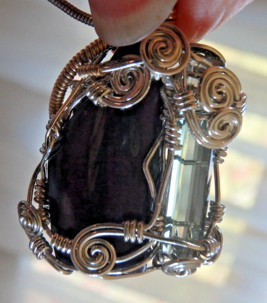 Pendant Rare Sugilite & Aqua Sterling Wire Wrapped 10.4 grams