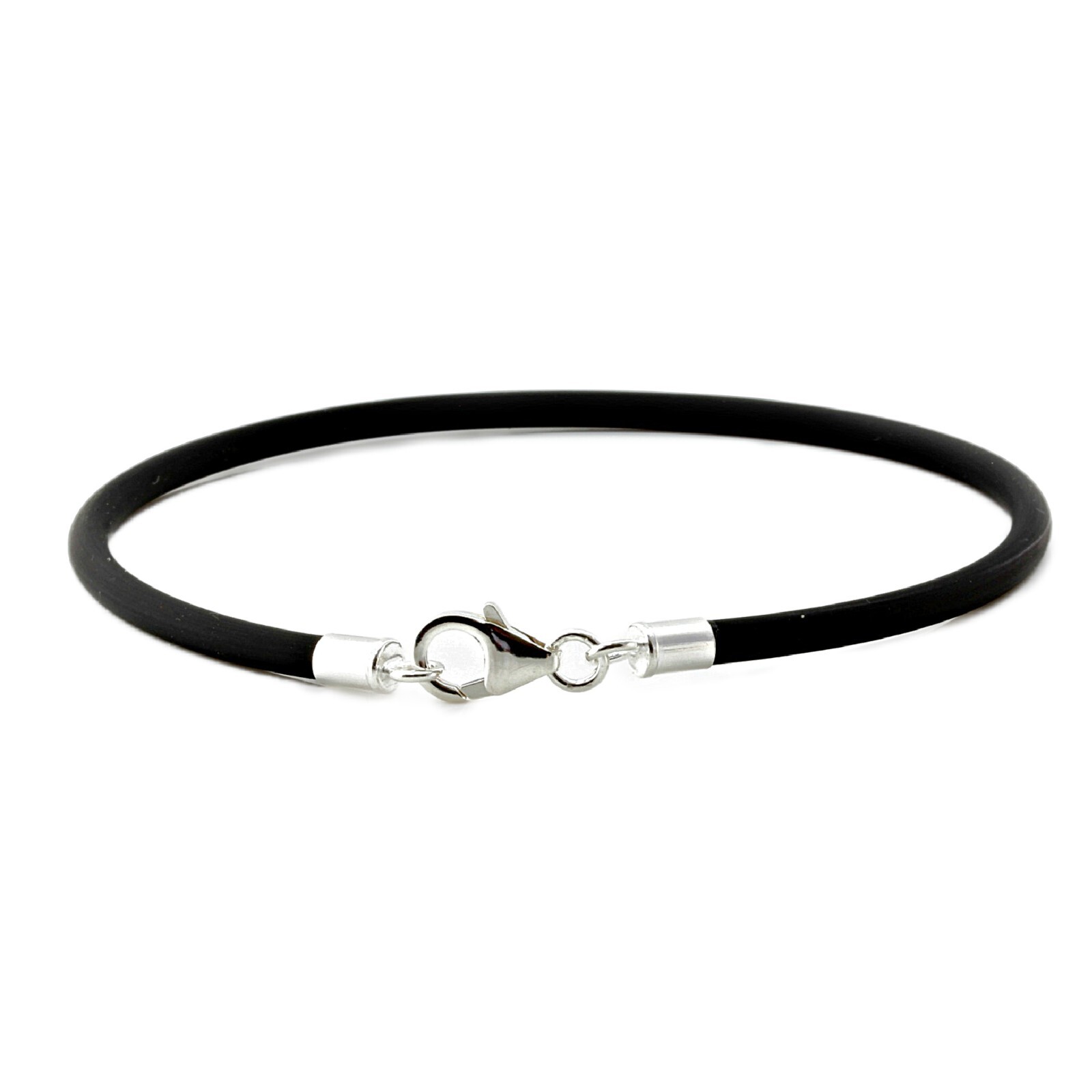 Men’s/Ladies 3mm Rubber Bracelet – Sterling Silver Ends & Clasp