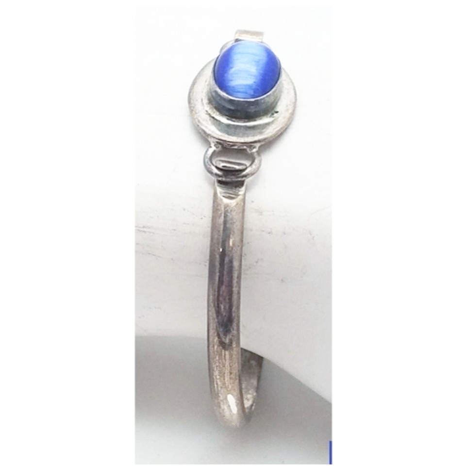 Vtg 925 Chrysoberyl Blue Cat’s Eye Cabachon Bangle 925 Sterling Silver Mexico