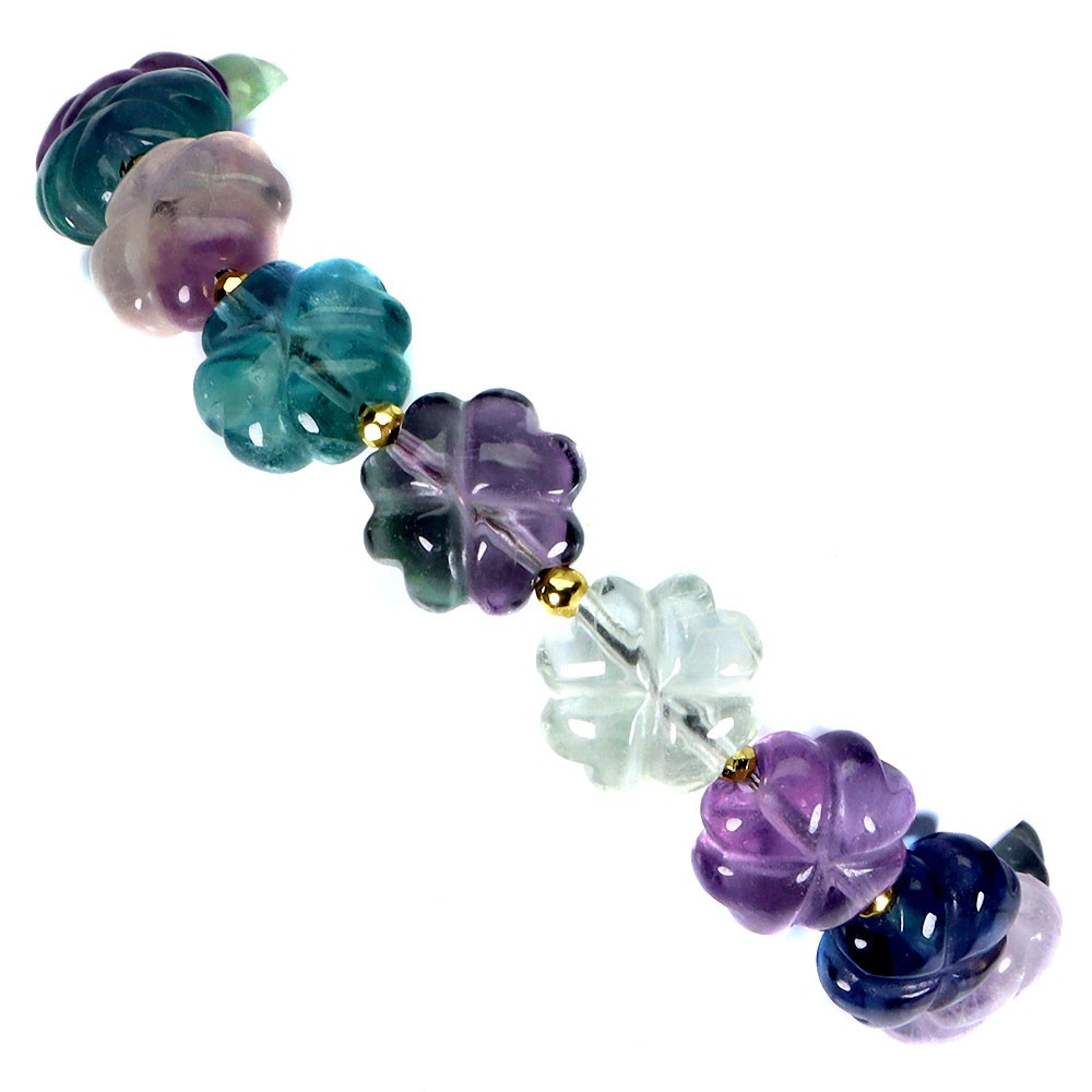 925 Sterling Silver Bracelet Carving Fluorite 10mm Gemstone Jewelry 7inches