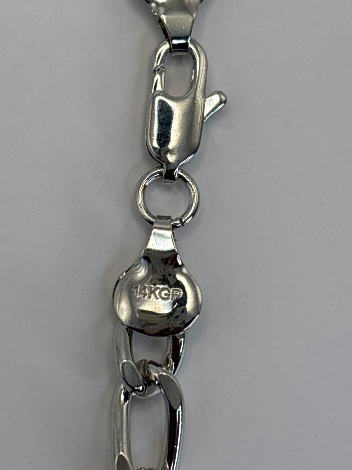 Calvin Klein Mens 14k White Gold Plated Silver Tone Figaro Chain Bracelet NEW