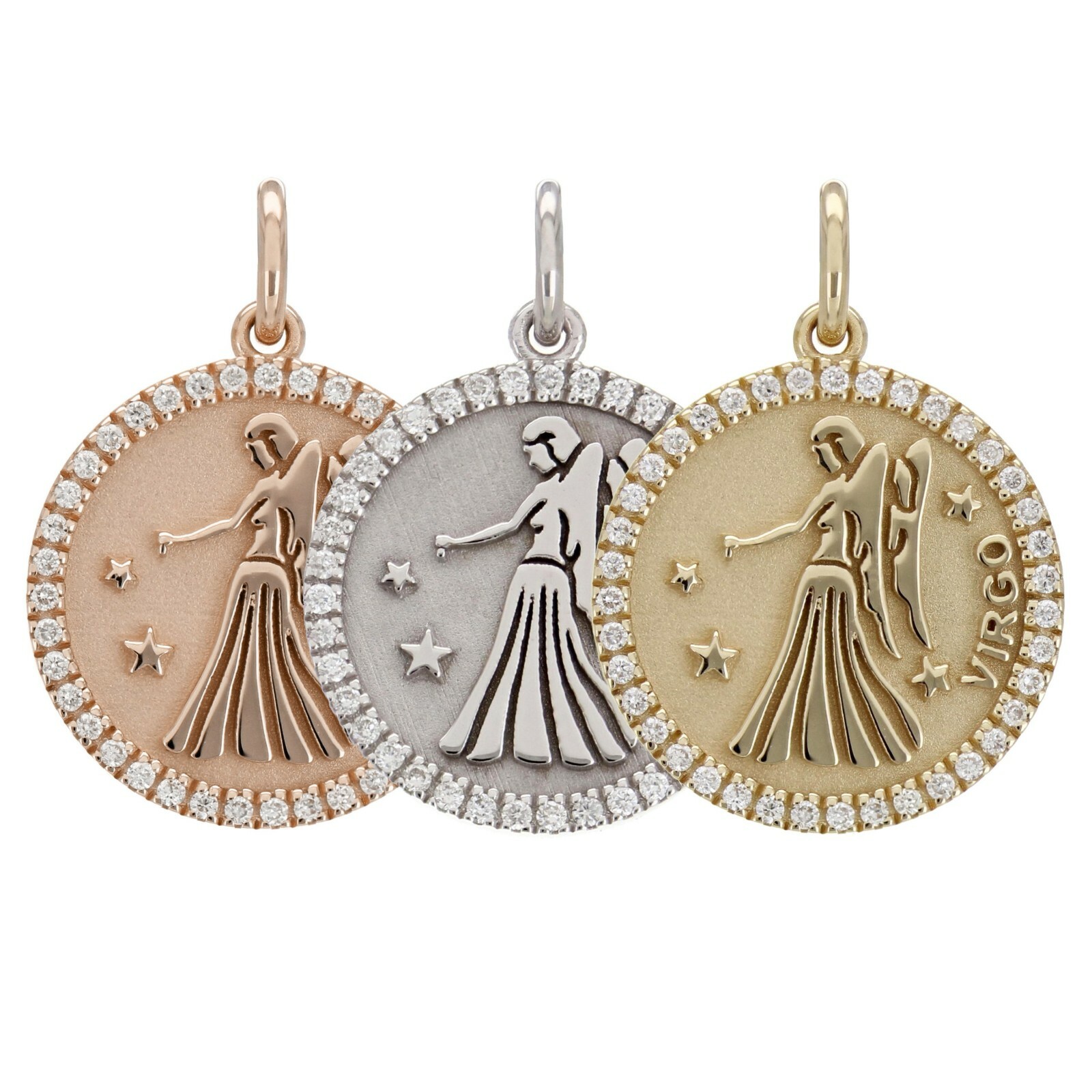 14k Yellow White or Rose Gold Diamond Zodiac Sign Charm Pendant