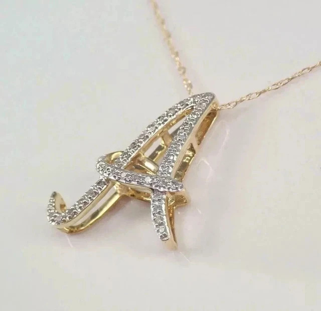 1.20 Ct Round Real Moissanite “A” Letter Initial Pendant 14K Yellow Gold Plated
