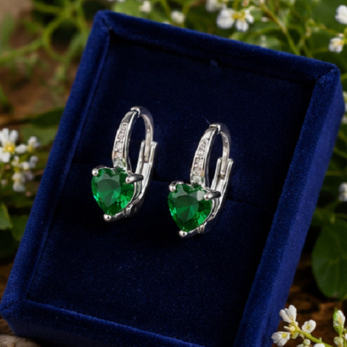 7ct Pear Simulated Green Emerald/Diamond Huggie Earrings 14k White Gold Plated