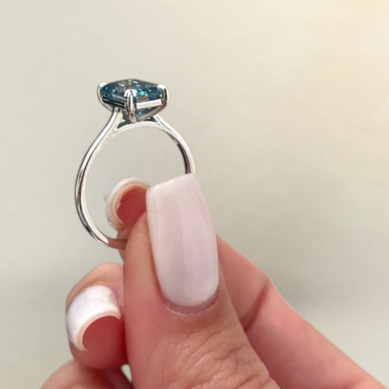 Emerald Cut 2.00 Ct Fancy Vivid Blue Women Diamond Ring Lab Grown 14K White Gold