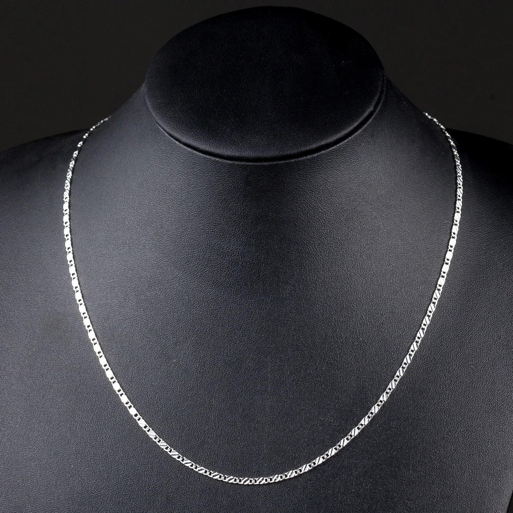 925 Sterling Silver 2MM Flat Clavicle Chain Necklace 40-75CM Women Men Gift