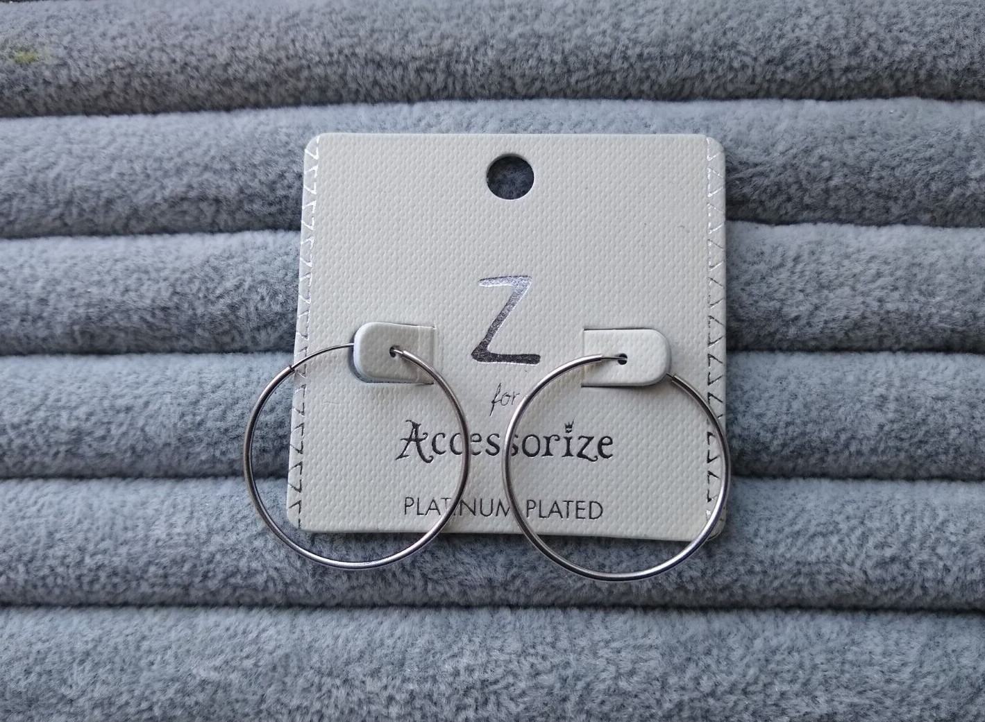 Z for Accessorize Platinum Plated Hoop Earrings 2.5cm Everyday Classic Gift New