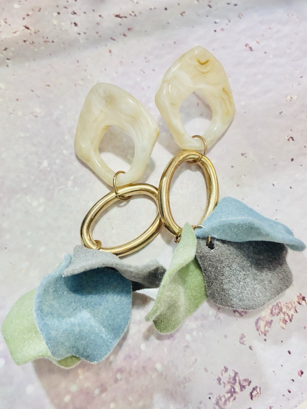 Felt Layered Mid Century Modern Earrings, Acrylic Earrings, Long Earrings