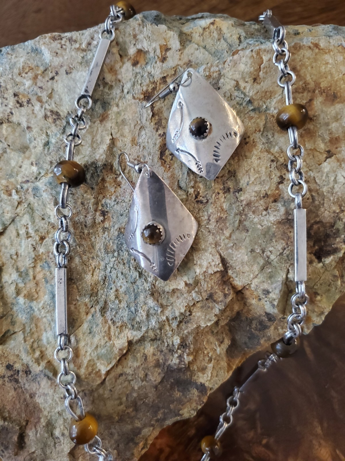 RAE Designer Collier Sterling Silber 925 mit Tigers Eye Kugeln Mexico Jahre