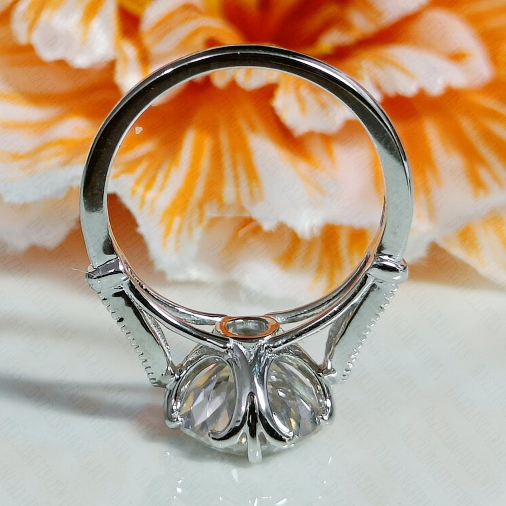 2.56 TCW Round Cut Portuguese Moissanite Engagement Ring 14k White Gold Plated