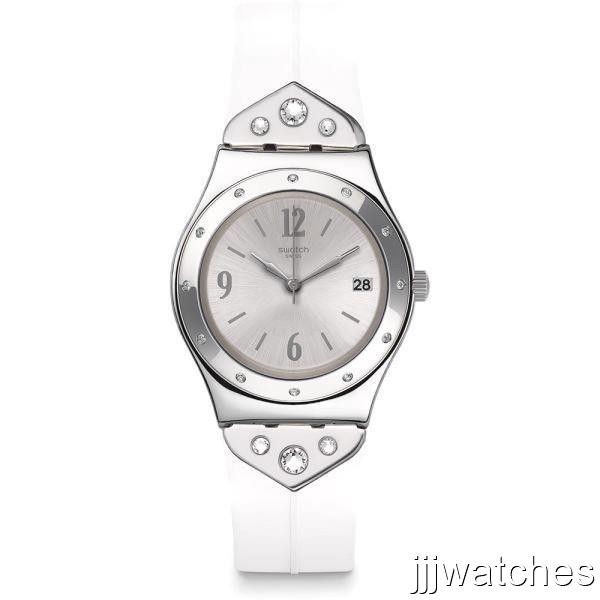 New Swatch Irony Scintillating White Rubber Crystals Women Watch YLS450 $135