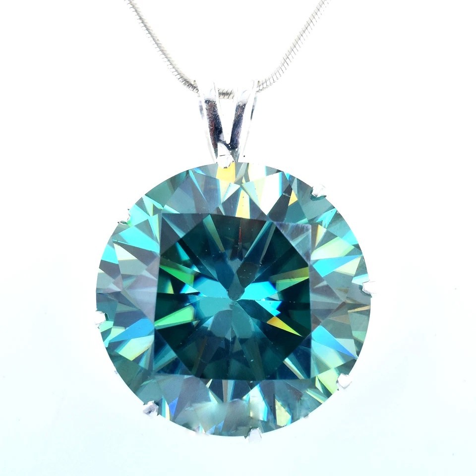 RARE 15.15 Ct Treated Blue Diamond Solitaire Pendant, Amazing Shine,