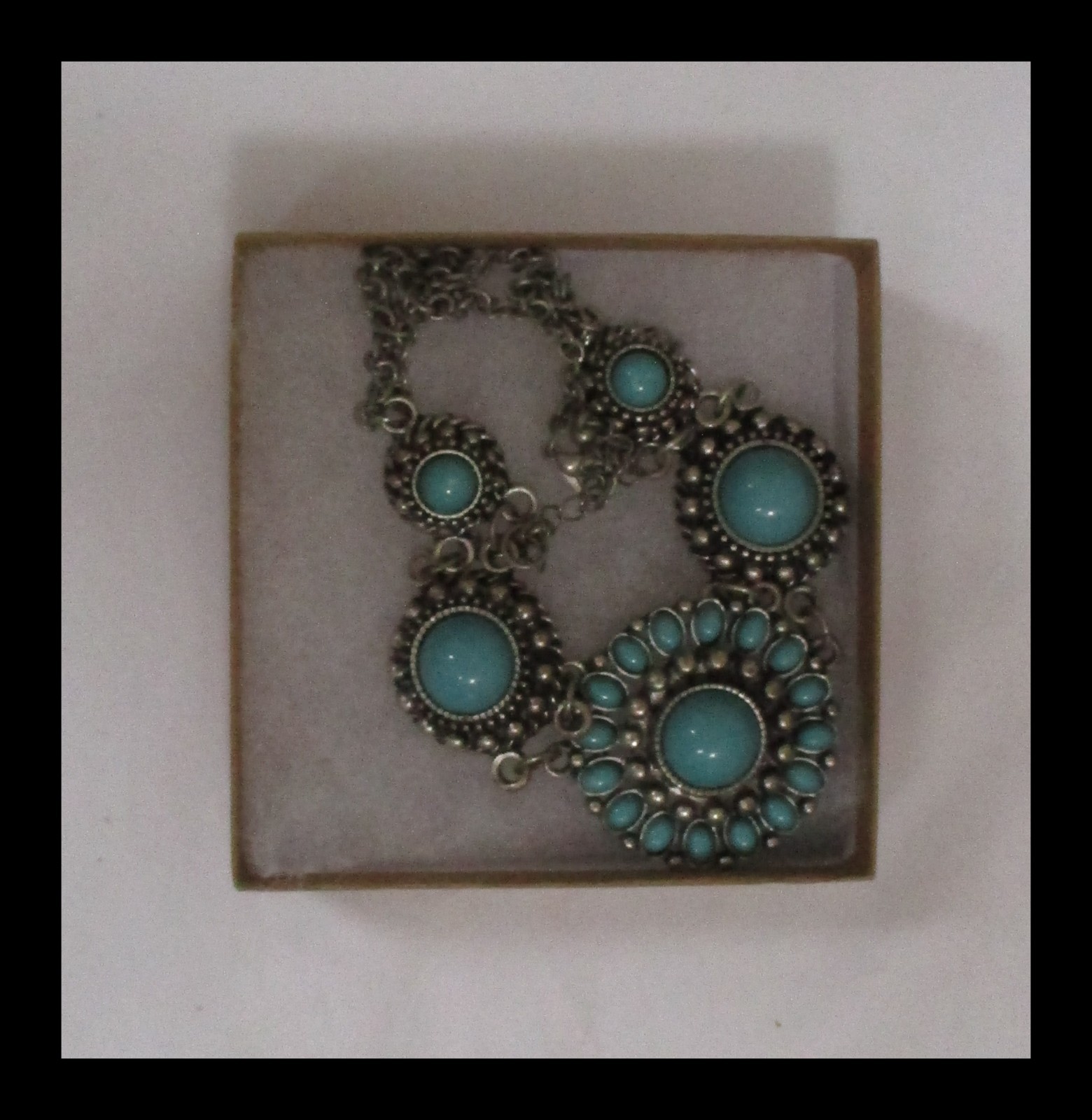 Jessica Simpson Turquoise Circle Flower Statement Necklace 18″ w/Extender NK-006
