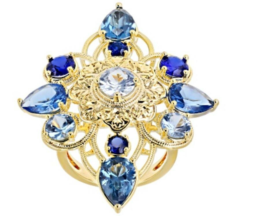 Global Destinations 7.71ctw Multi-Color Lab Creatd Blue Spinel 18kGld Ovr Copp 8