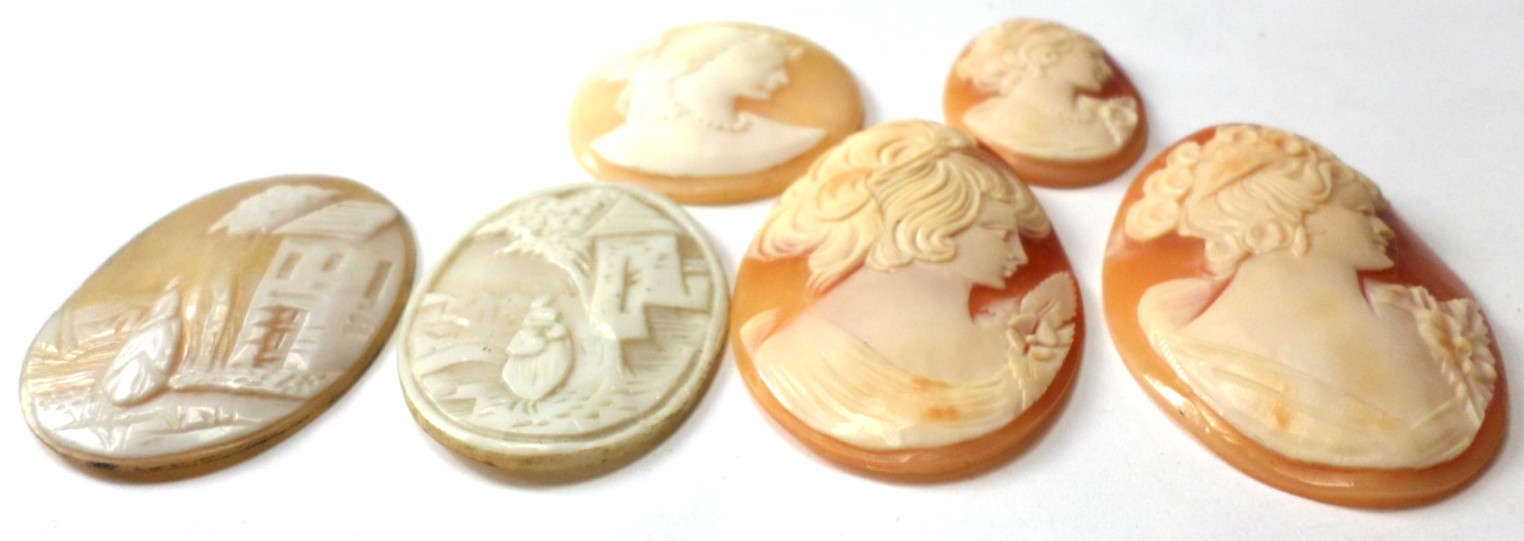 6 Vintage Loose Hand Carved Shell Women L-XL Classic Cameos 45×33 to 30x23mm