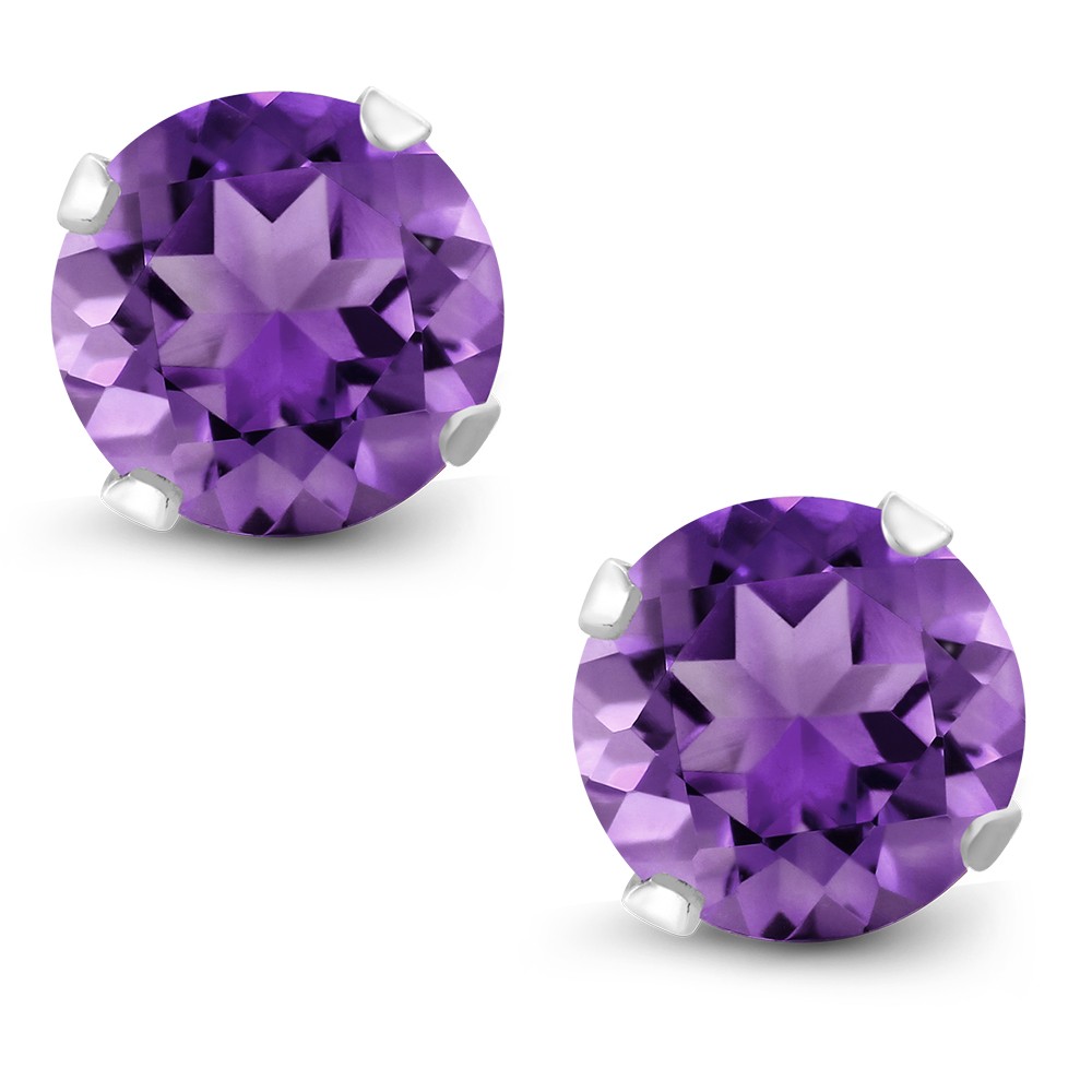 February Birthstone Purple Amethyst Stud Earrings 6mm 1.50 cttw in 925 Silver