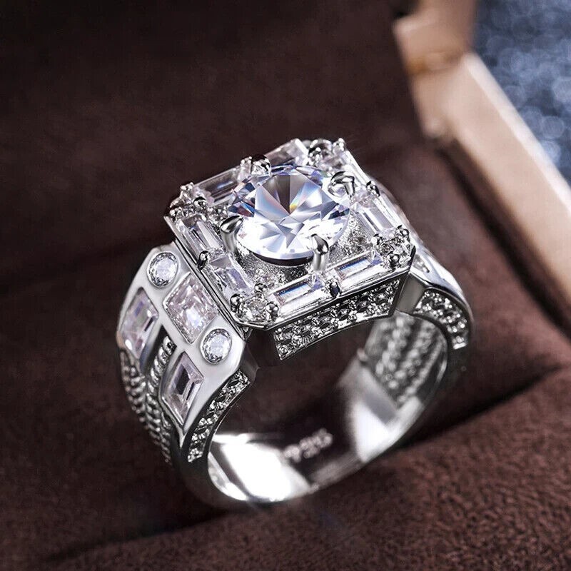 Heavy Ring For Christmas Gifts 1.92 Ct CZ Anniversary Ring 925 Silver Plated
