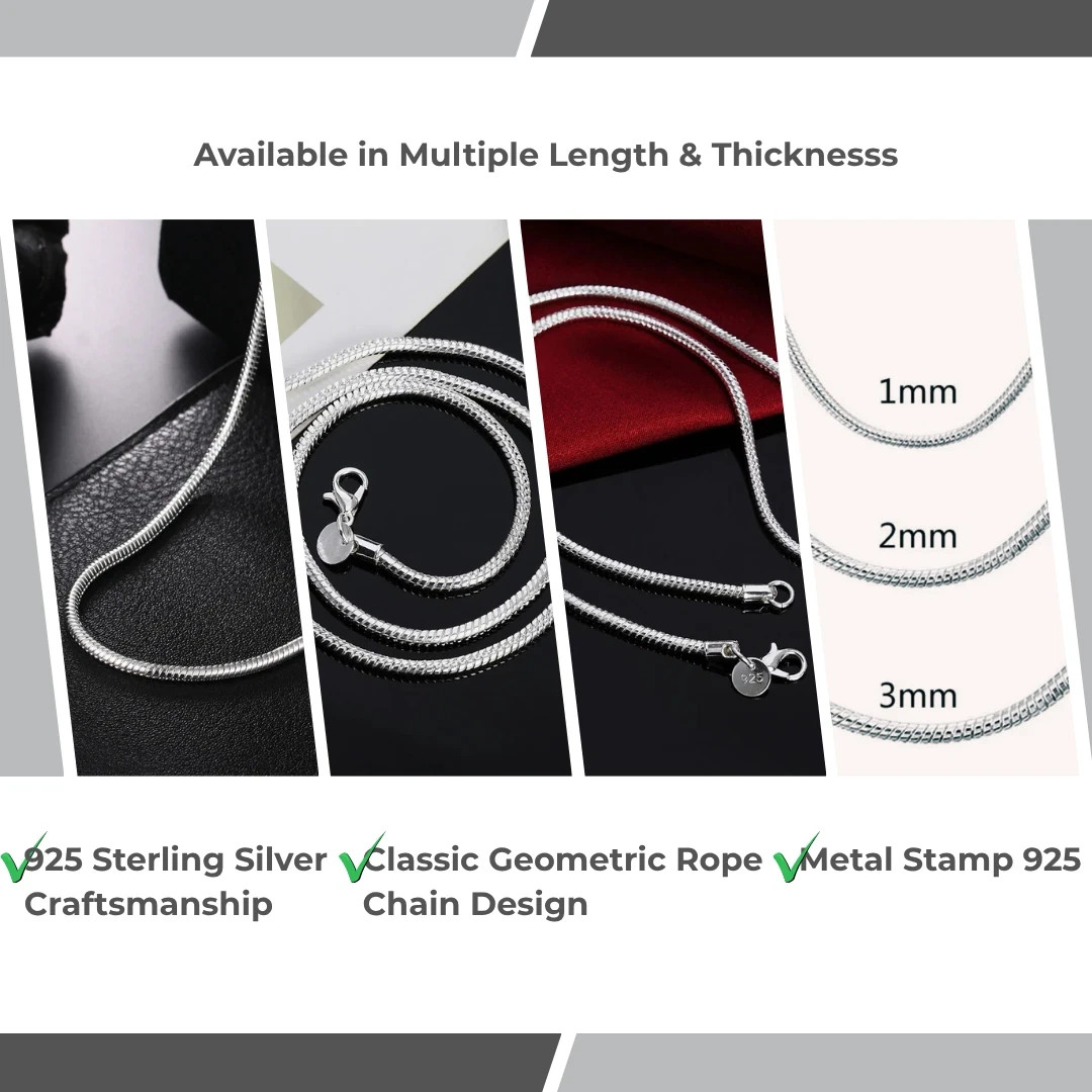 Men&Women’s 925 Sterling Silver Snake Chain Necklace 16-24*