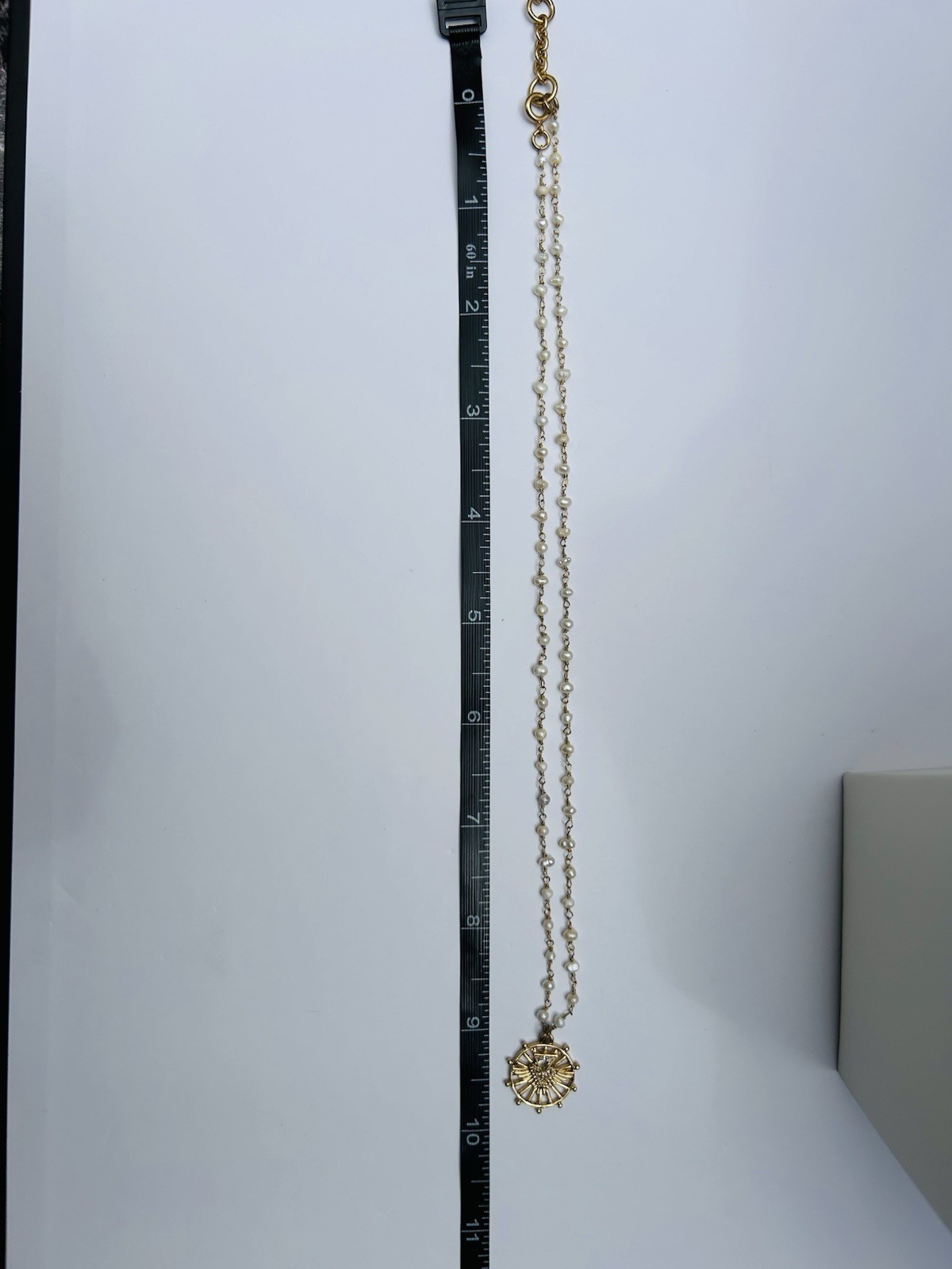 CAbi Gold Tone Pearl Necklace Medallion Pendant Adjustable Statement