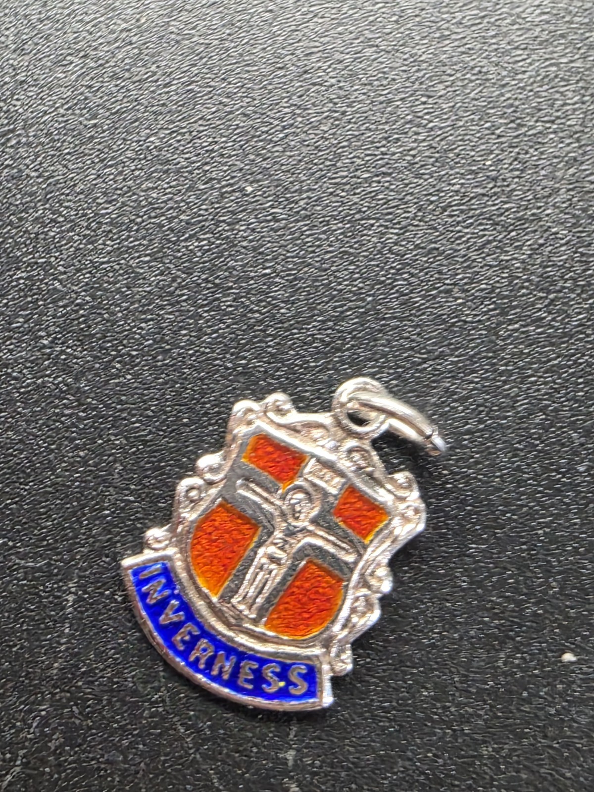 Vintage hallmarked Silver Enamel Inverness Travel Shield Charm Pendant