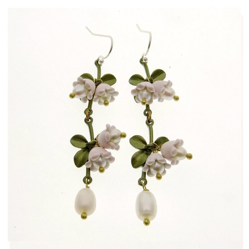 Luxury Orange Lily Of The Valley Earrings Vintage Pearl Plant Flower Party Gift
