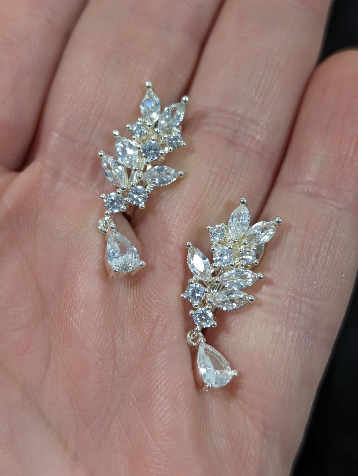 TJG The Jewelry Group for Napier Silvertone Marquise Crystal Earrings Bridal